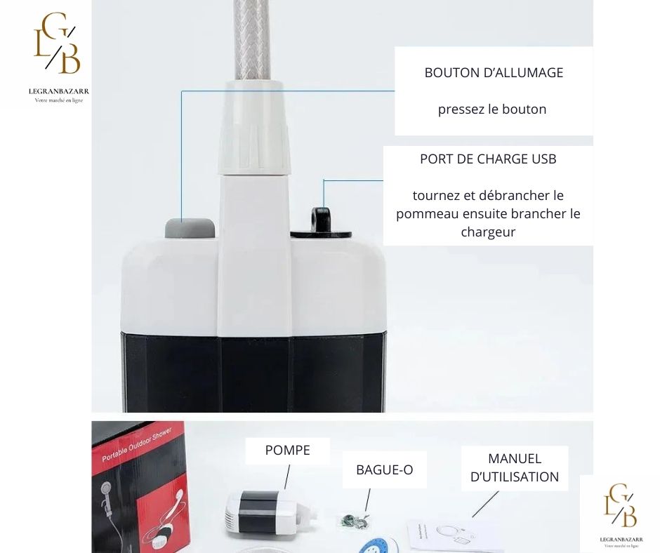 Douche Portable Rechargeable – Idéale pour le village et les coupures d'eau