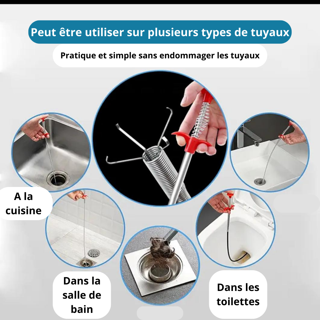 Outil de Dégorgement à Ressort 60 cm - Nettoyez Facilement Vos Canalisations( 2 à 9000)