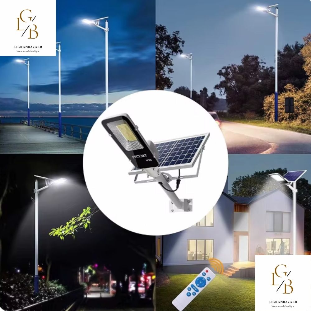 Réverbère Solaire Extérieur Étanche avec Capteur Crépusculaire Automatique - 200W, 6000mAh
