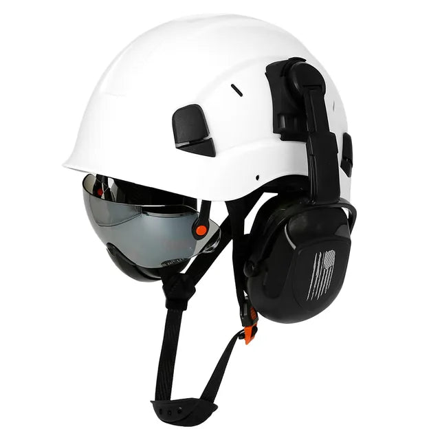 Casque de sécurité à motif en fibre de carbone avec cache-oreilles Gogumbunded intégrés, chapeau AtlanHard, casquette de Wora industrielle ANSI, protection de la tête