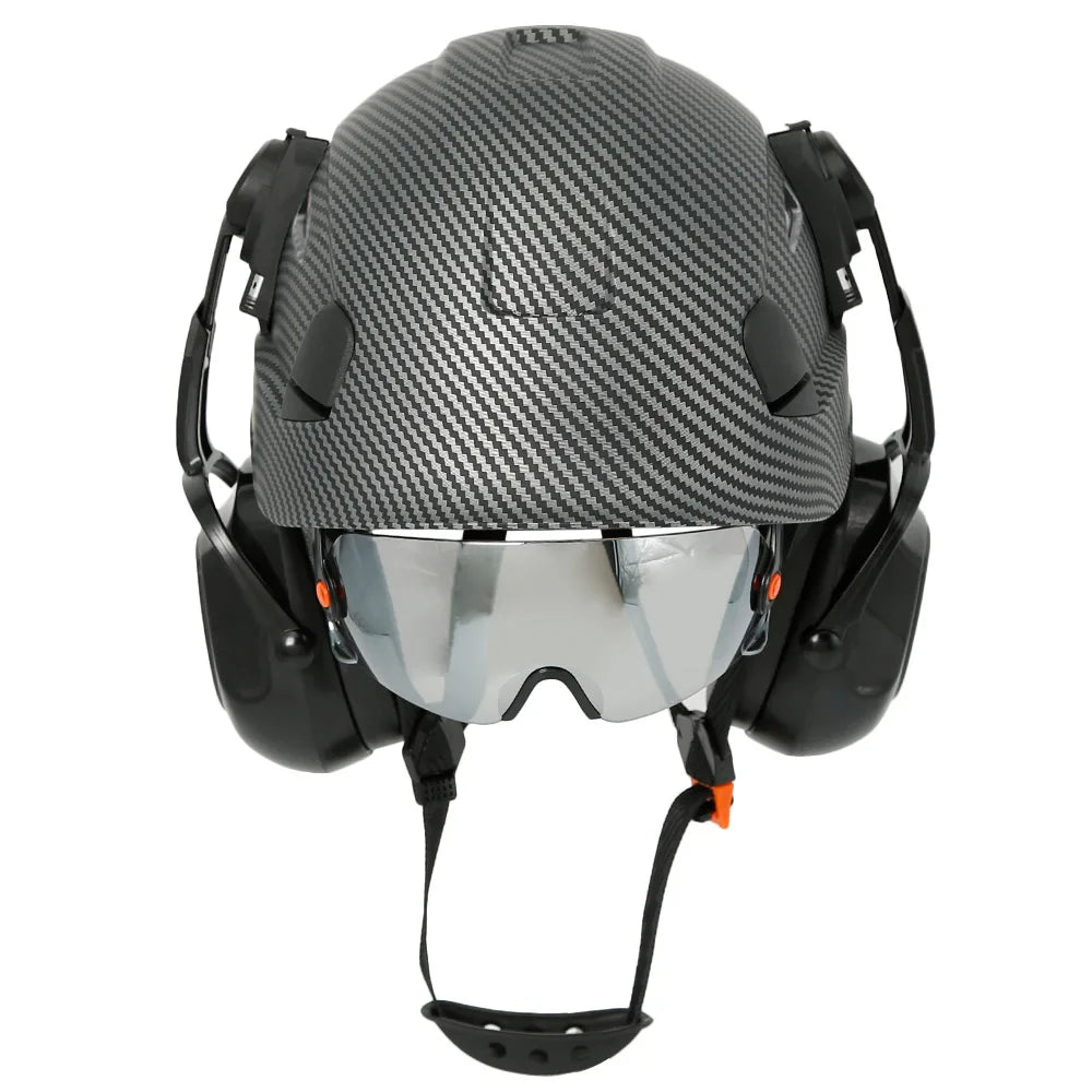 Casque de sécurité à motif en fibre de carbone avec cache-oreilles Gogumbunded intégrés, chapeau AtlanHard, casquette de Wora industrielle ANSI, protection de la tête