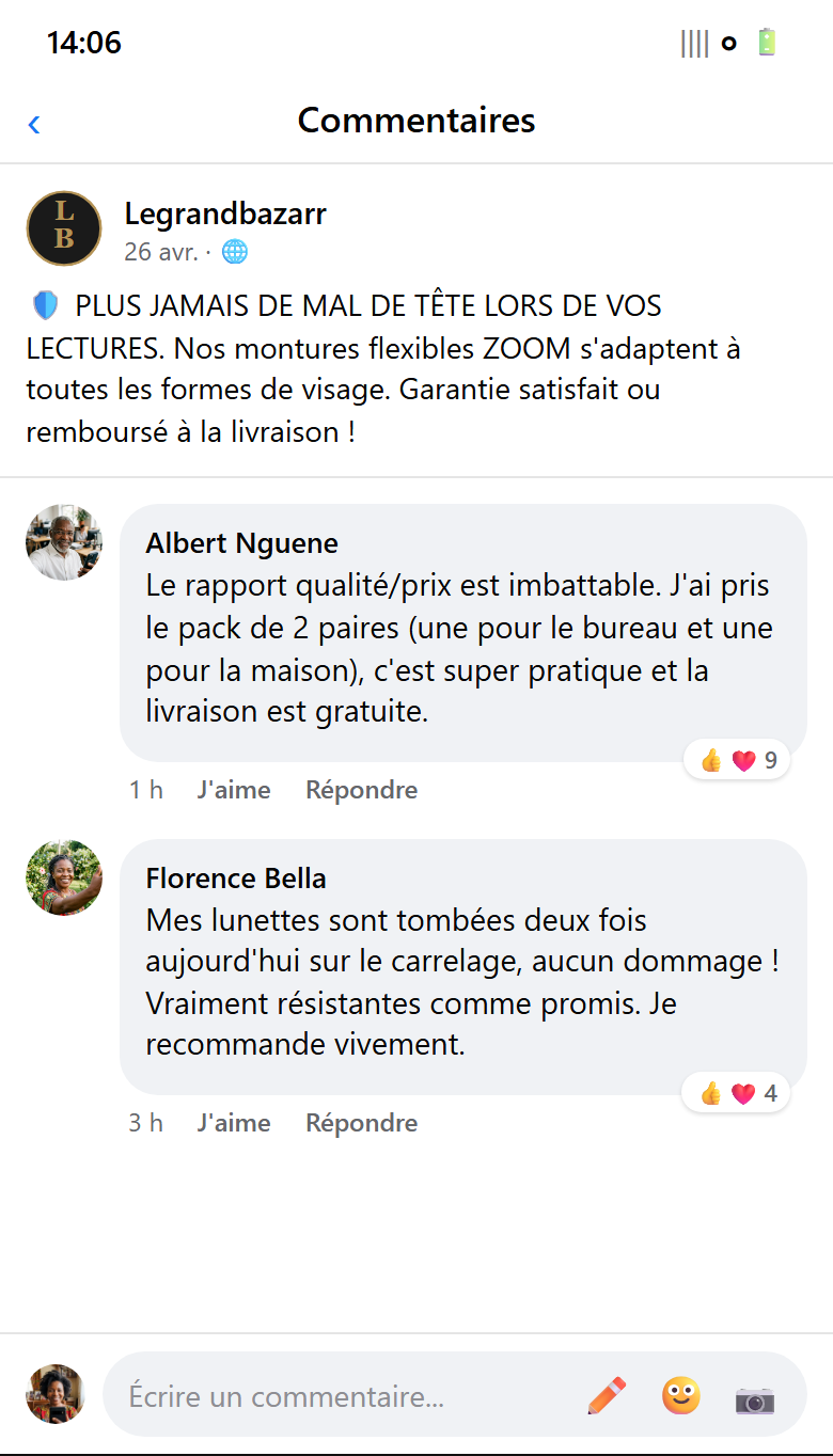 Commentaire client Facebook