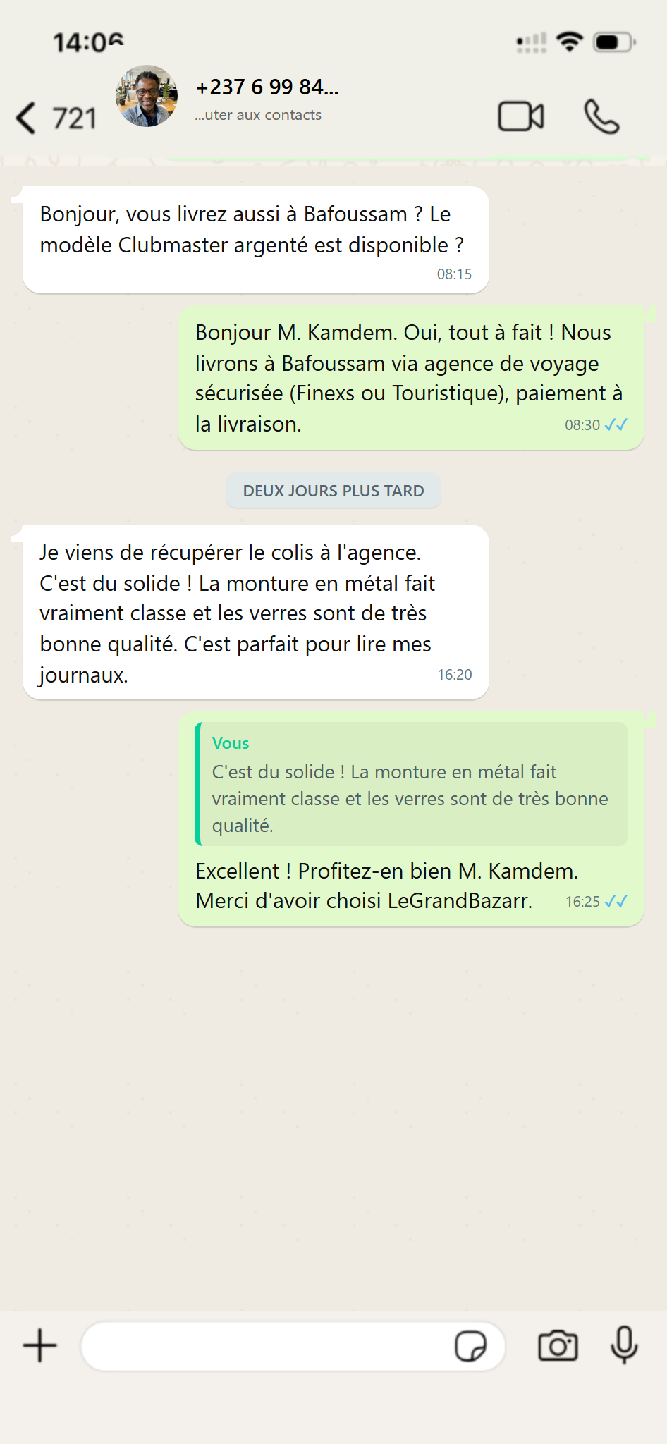 Message client WhatsApp