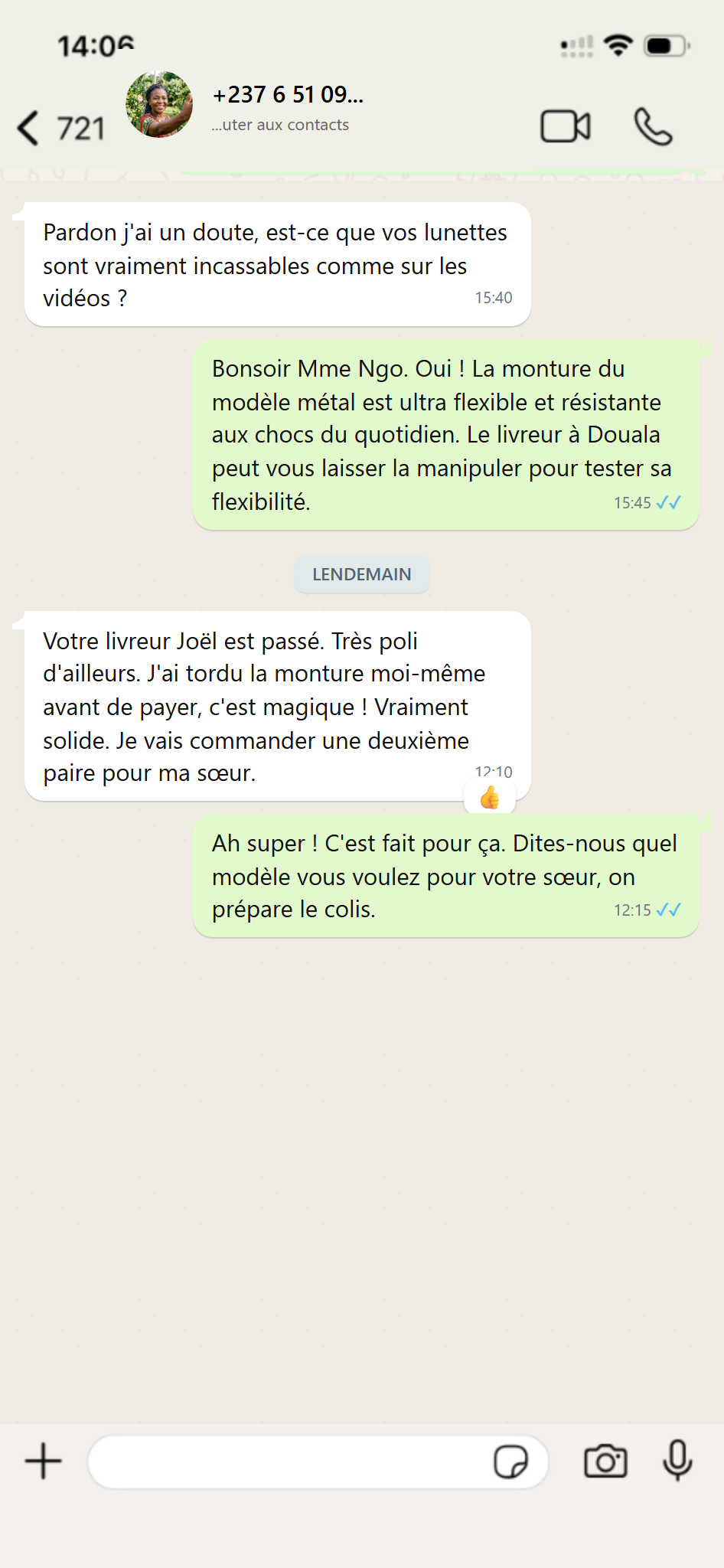 Message client WhatsApp